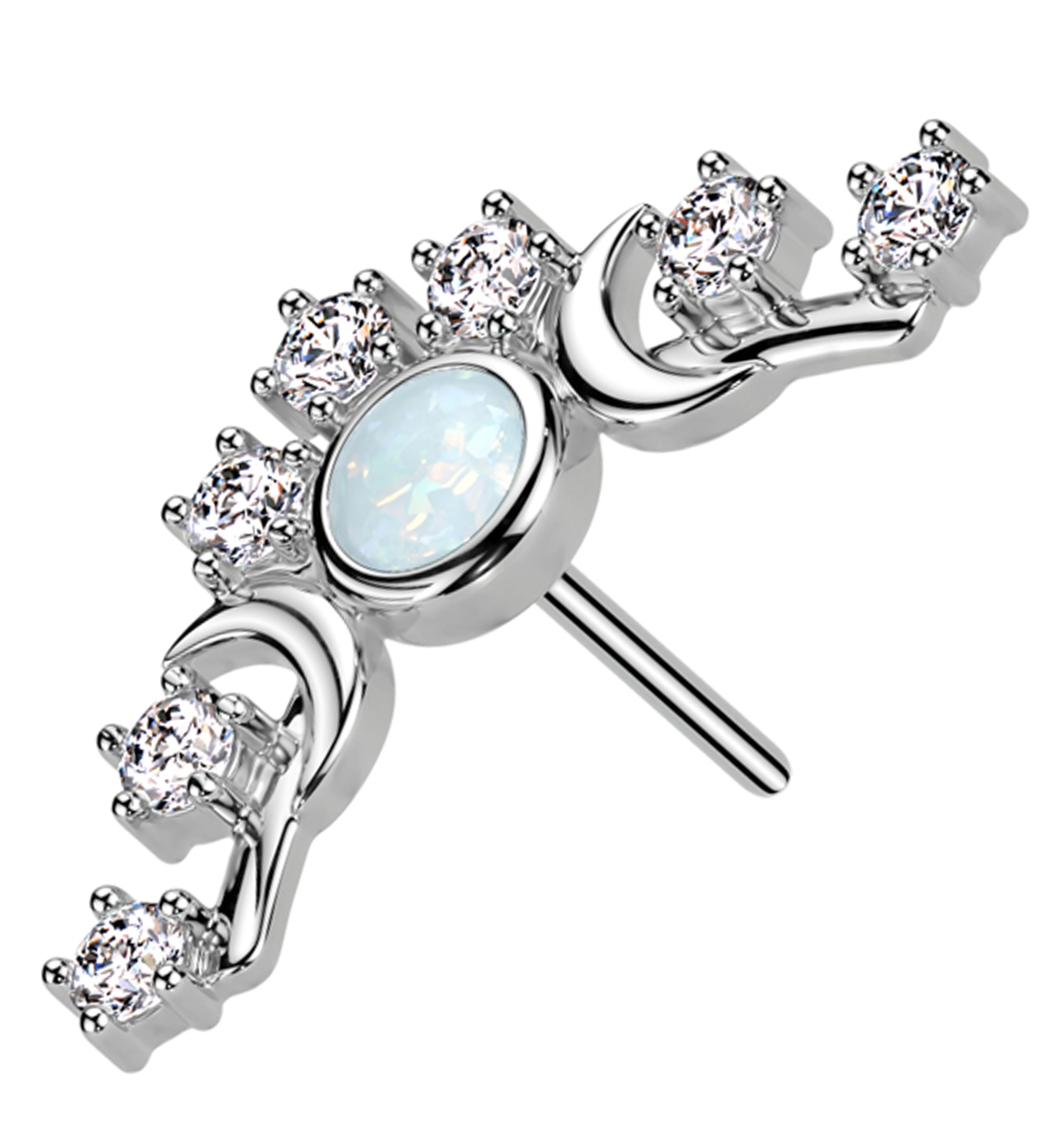 14kt White Gold Moon Phase Tiara White Opalite Threadless Top - Mrs Treak