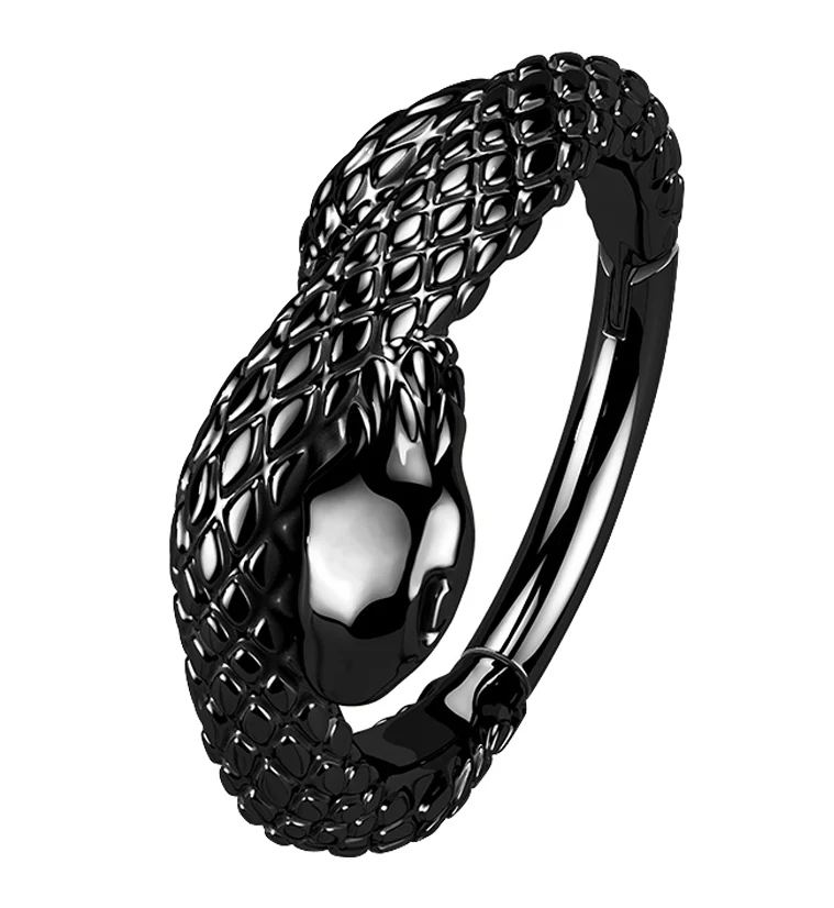16G Black PVD Snake Stainless Steel Hinged Segment Ring - Mrs Treak