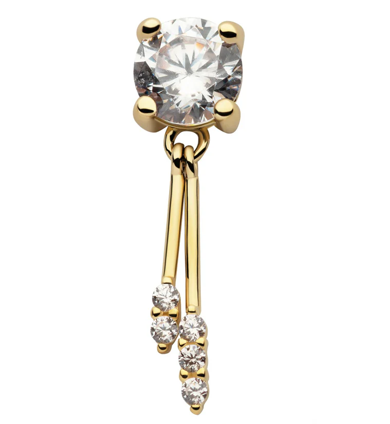 14kt Gold Double Dangle CZ Bar Threadless Top - Mrs Treak