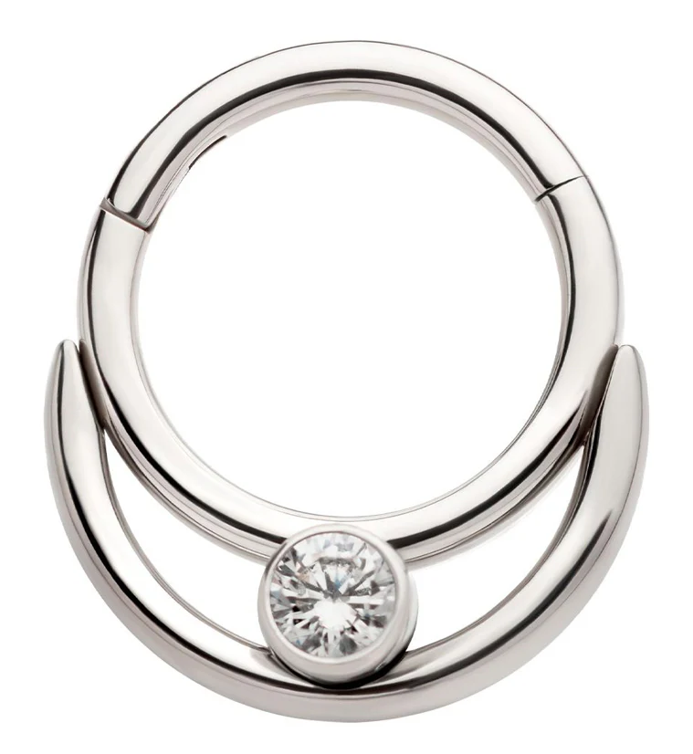 Double Hoop Bezel Clear CZ Stainless Steel Hinged Segment Ring - Mrs Treak
