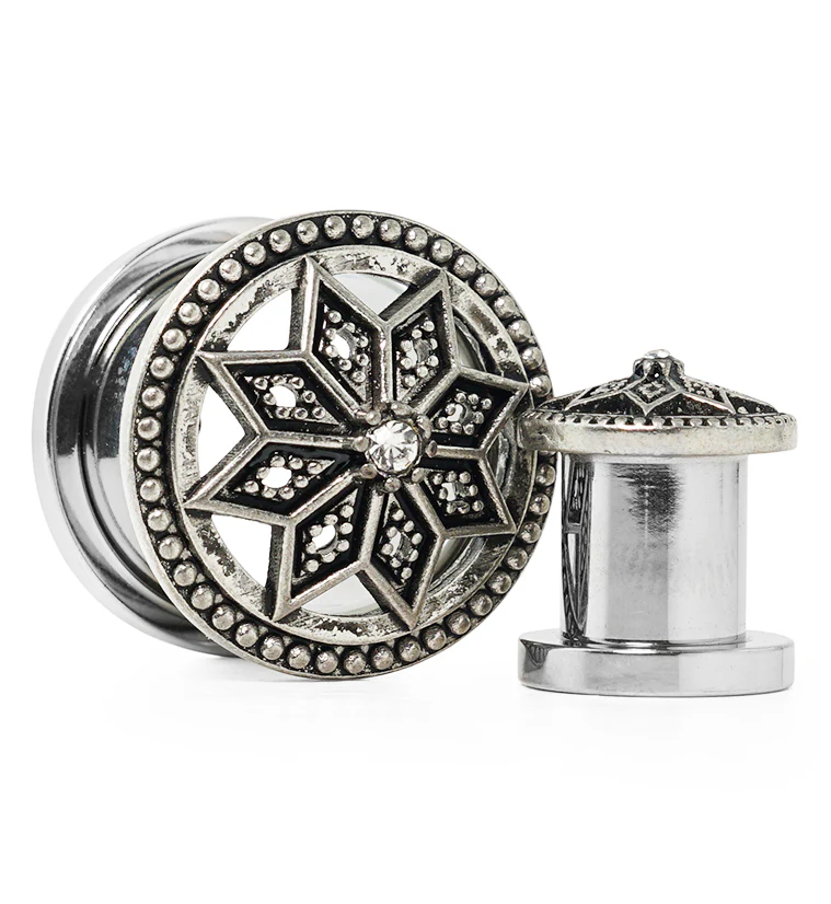 Relic Flower CZ Stainless Steel Tunnel Plugs - Mrs Treak