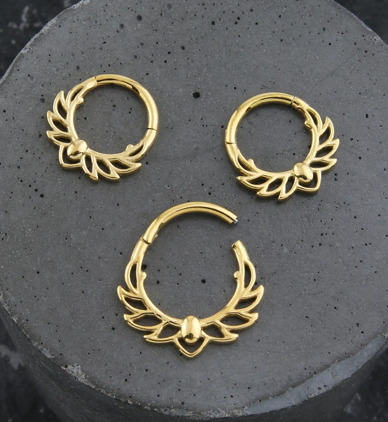 Gold PVD Wingspan Hinged Stainless Steel Segment Ring - Mrs Treak