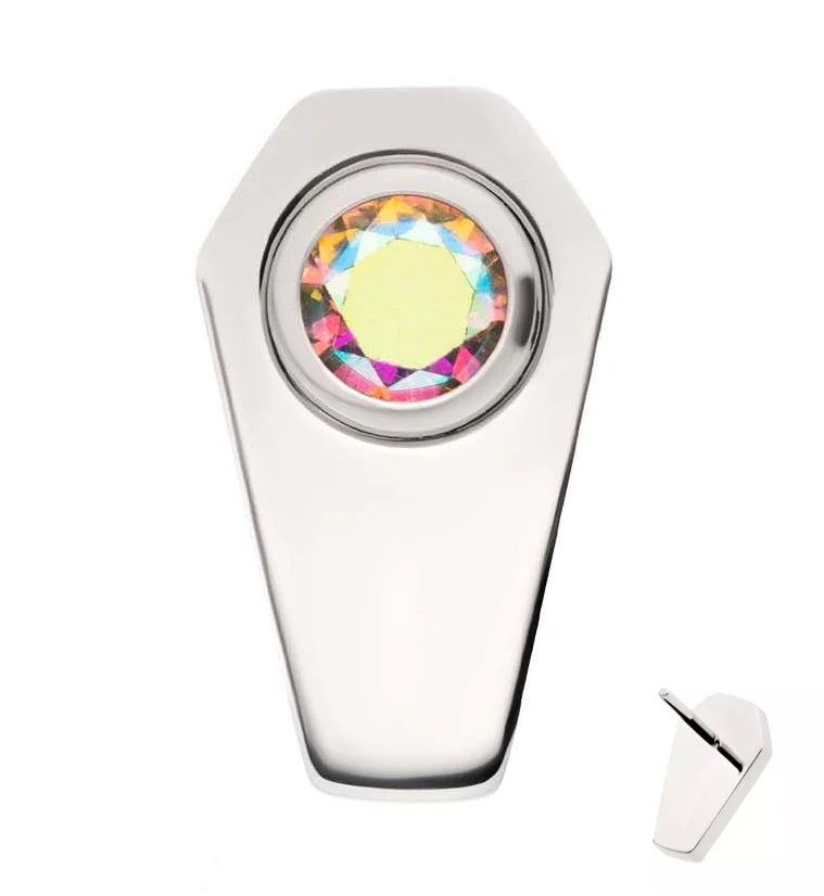 Coffin Round Rainbow Aurora CZ Titanium Threadless Top - Mrs Treak