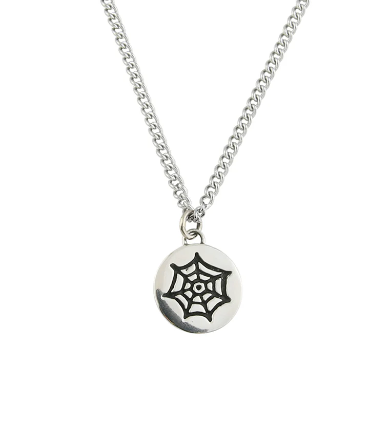 Spiderweb White Brass Charm Necklace - Mrs Treak