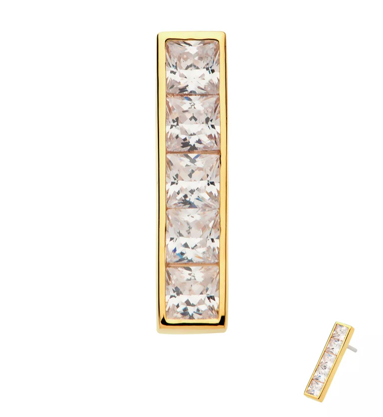 14kt Gold Cinque CZ Bar Threadless Top - Mrs Treak