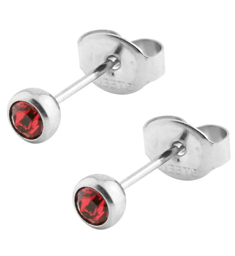 Red CZ Bezel Stainless Steel Stud Earrings - Mrs Treak