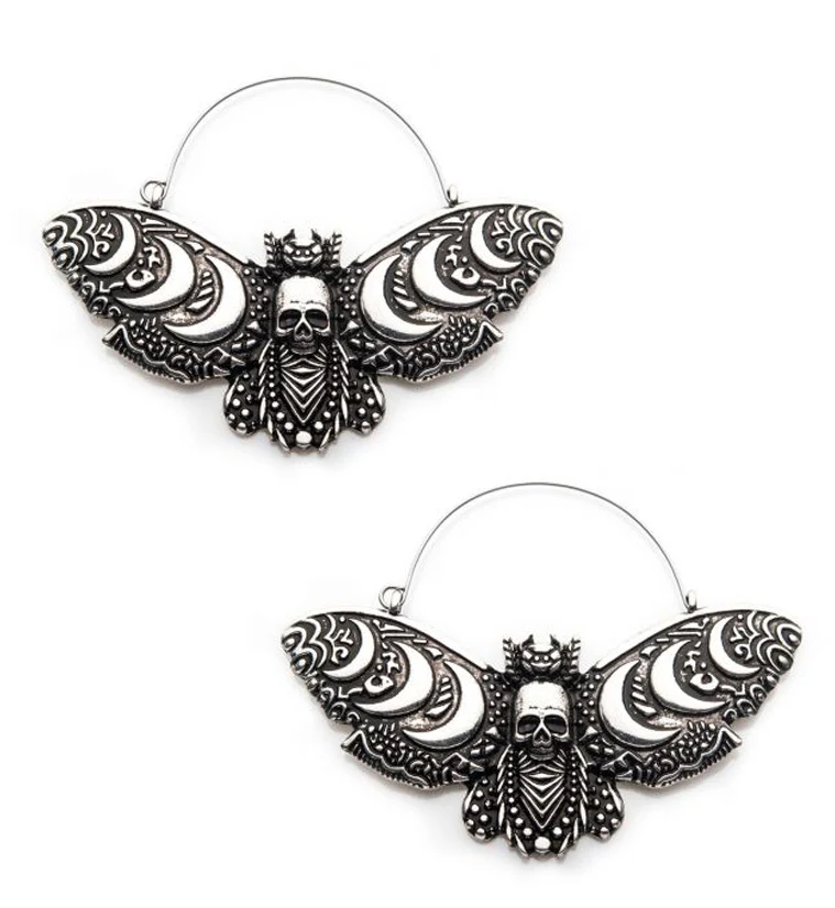 Crescent Moon Death Moth Plug Hoops - Mrs Treak