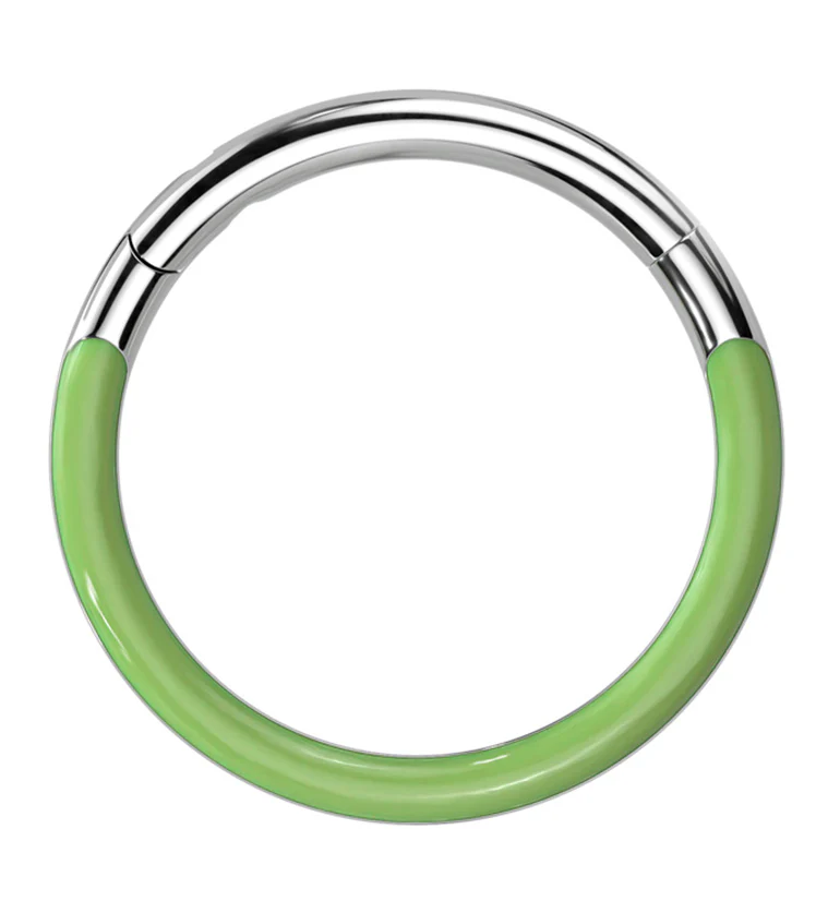 Green Glow In The Dark Front Facing Titanium Hinged Segment Ring - Mrs Treak