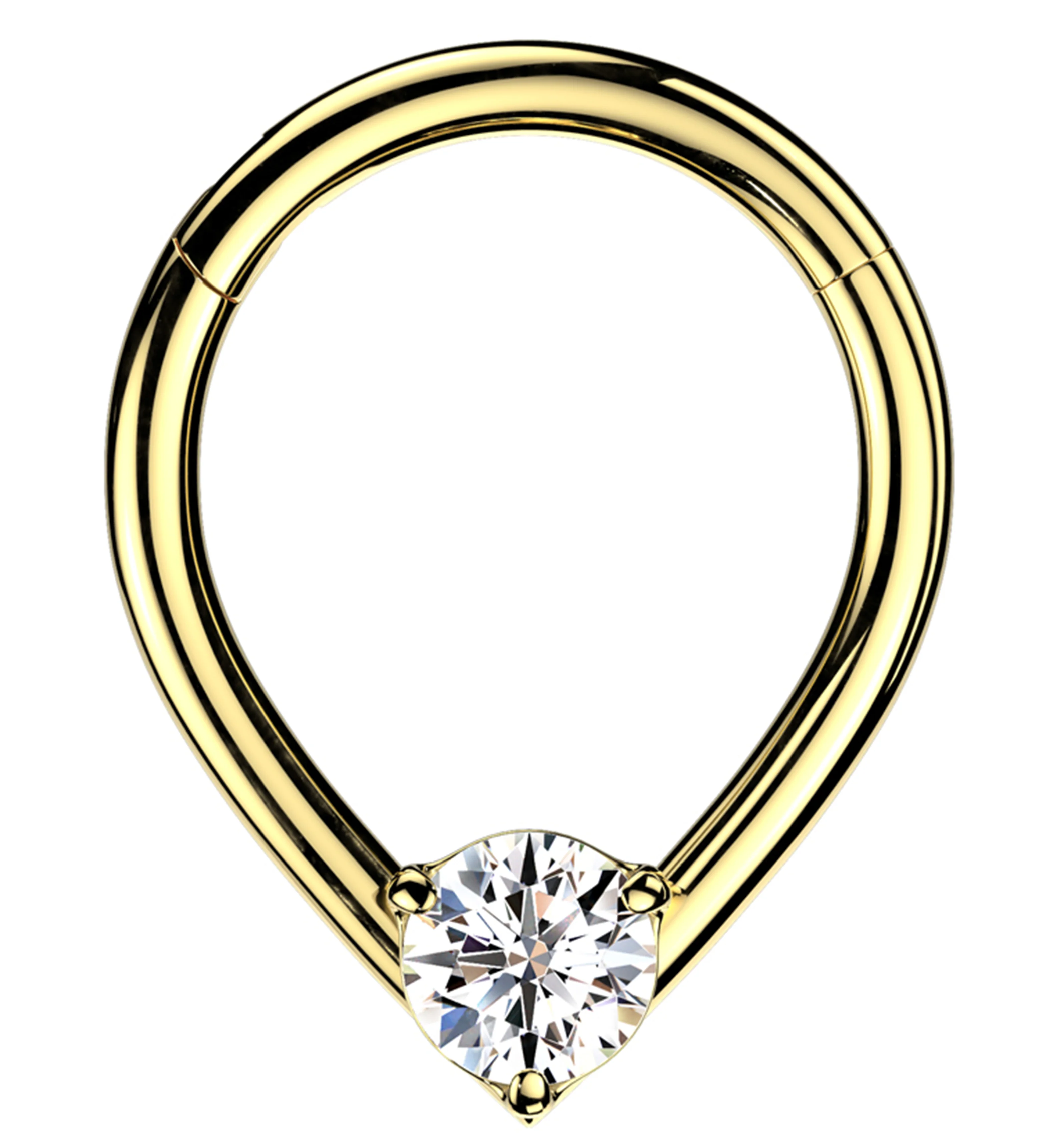 Centered Gold PVD Teardrop Clear CZ Stainless Steel Hinged Segment Ring - Mrs Treak