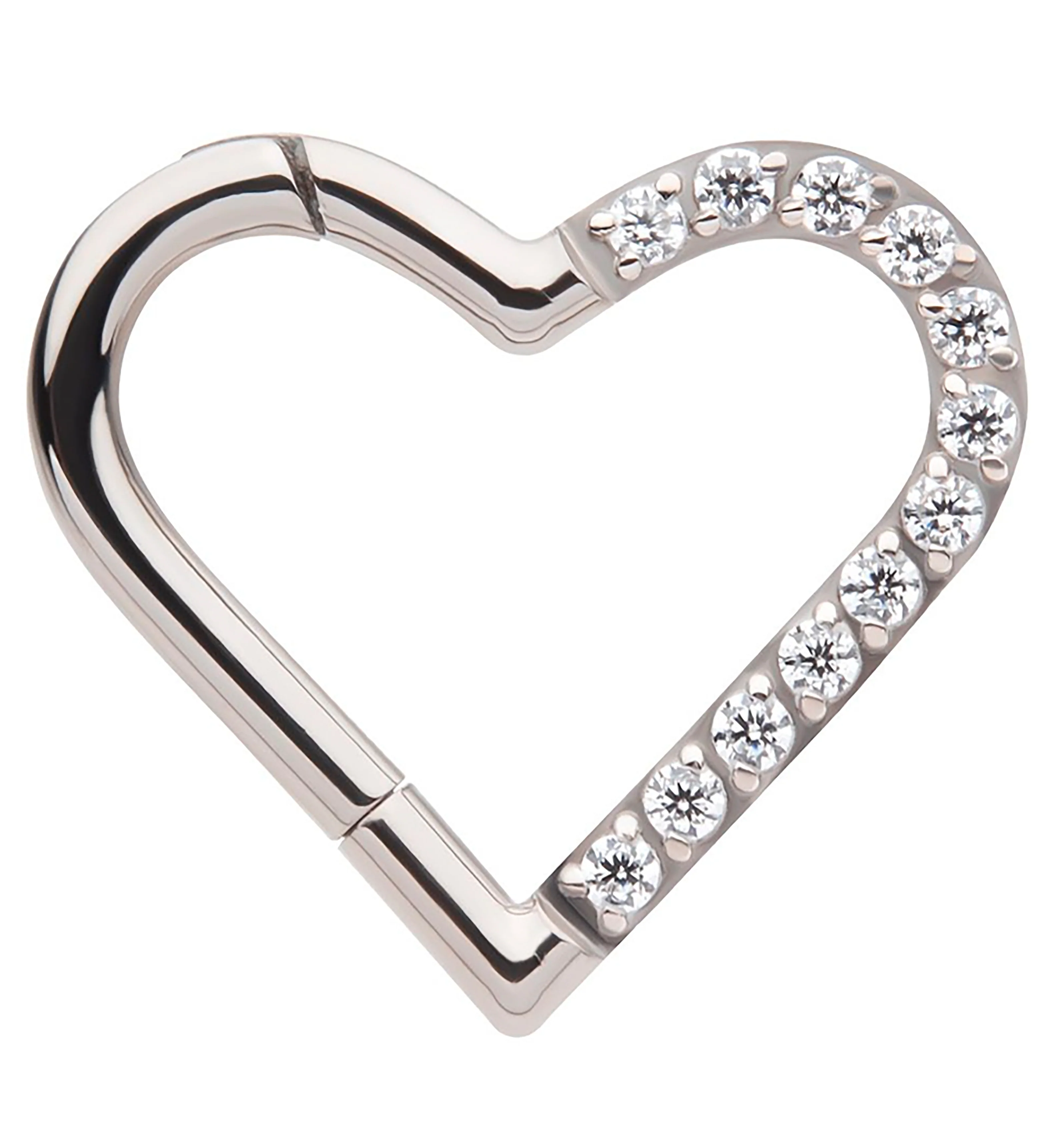 Divided Heart Clear CZ Titanium Hinged Segment Ring - Mrs Treak