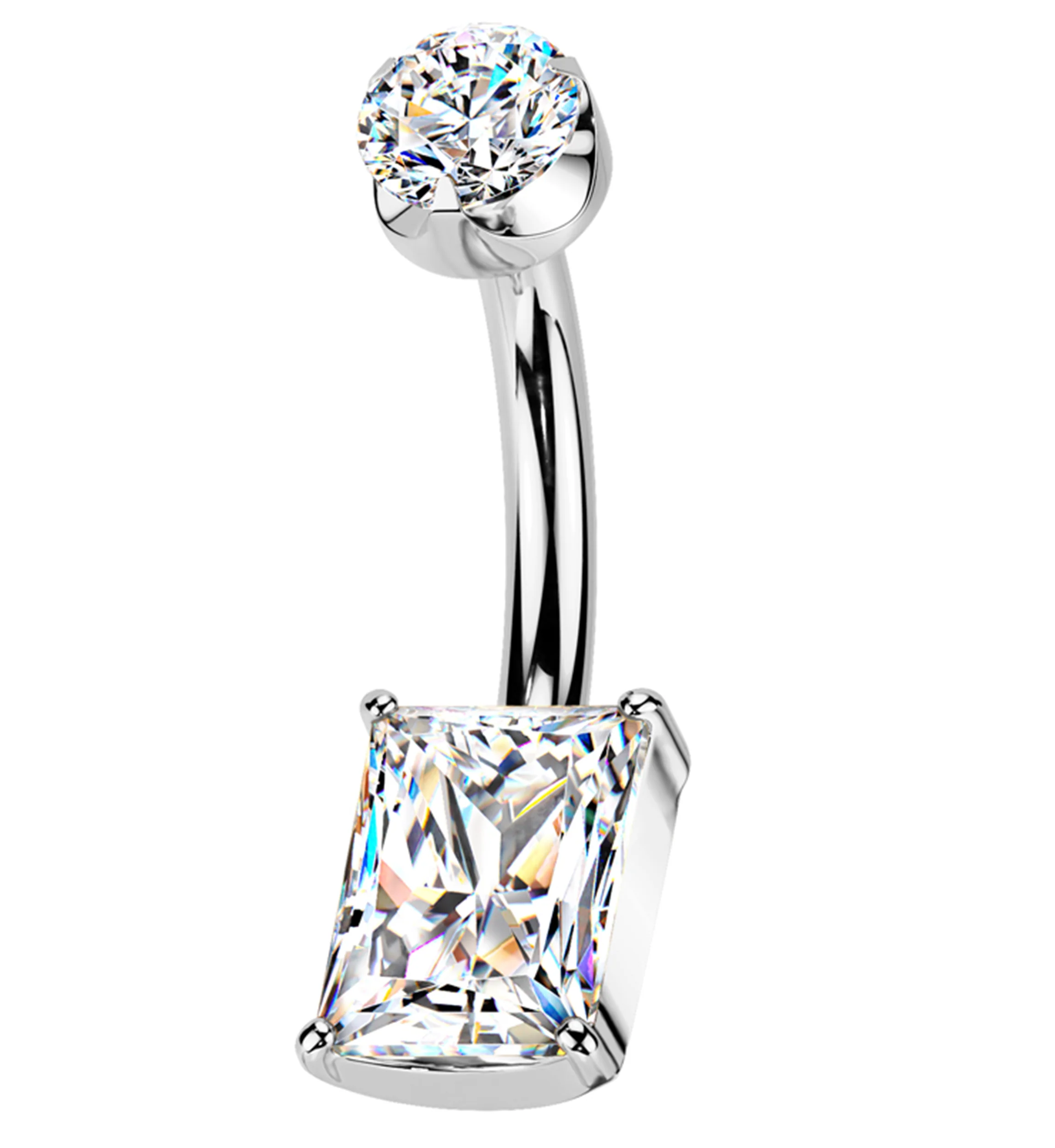 Rectangle Semi-Bezel Clear CZ Titanium Internally Threaded Belly Button Ring - Mrs Treak