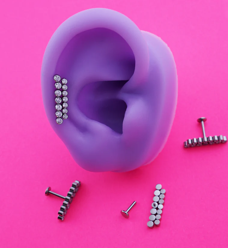 Straight Double Row Bezel CZ Titanium Internally Threaded Labret - Mrs Treak