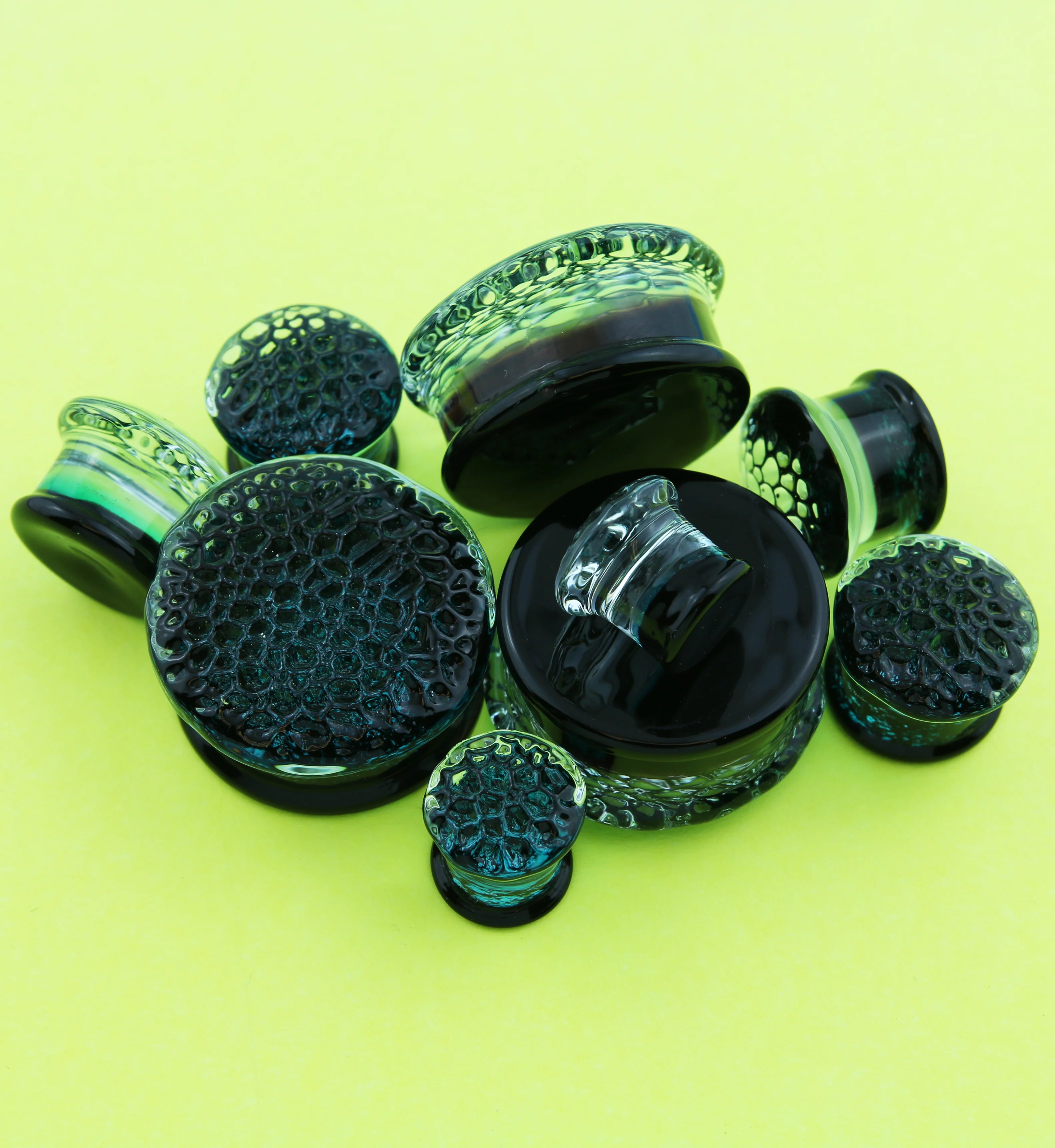 Teal Hammered Glass Double Flare Plugs - Mrs Treak