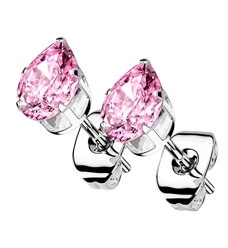 Pink Teardrop CZ Stainless Steel Earrings - Mrs Treak