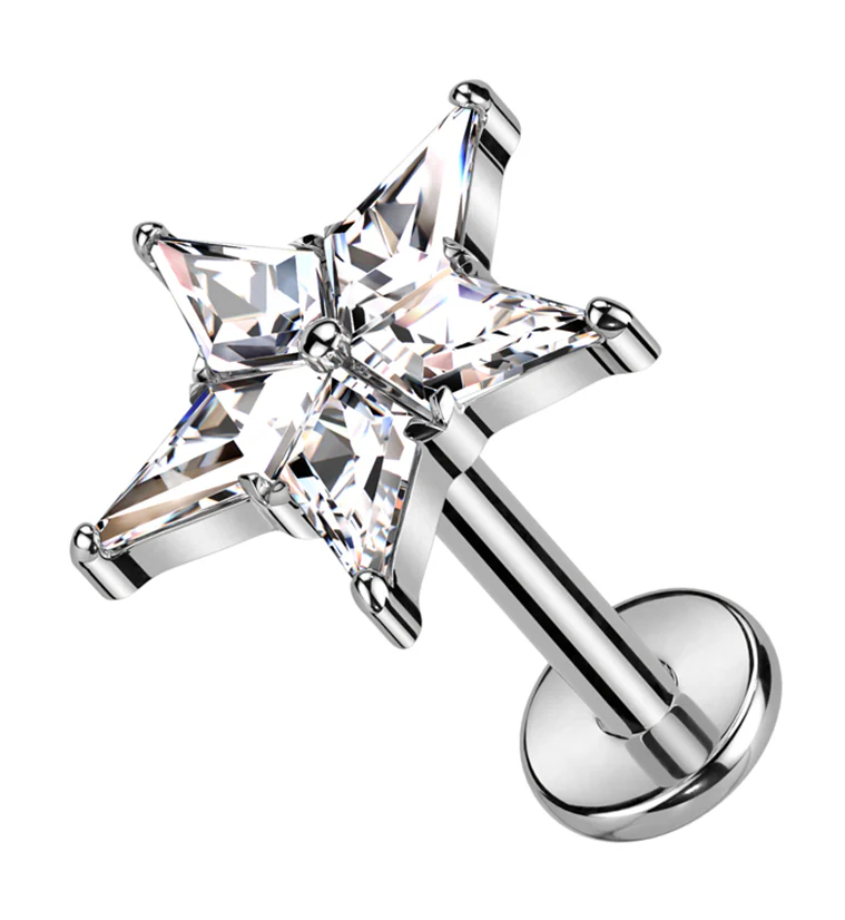 Star Flower Clear CZ Titanium Internally Threaded Labret - Mrs Treak