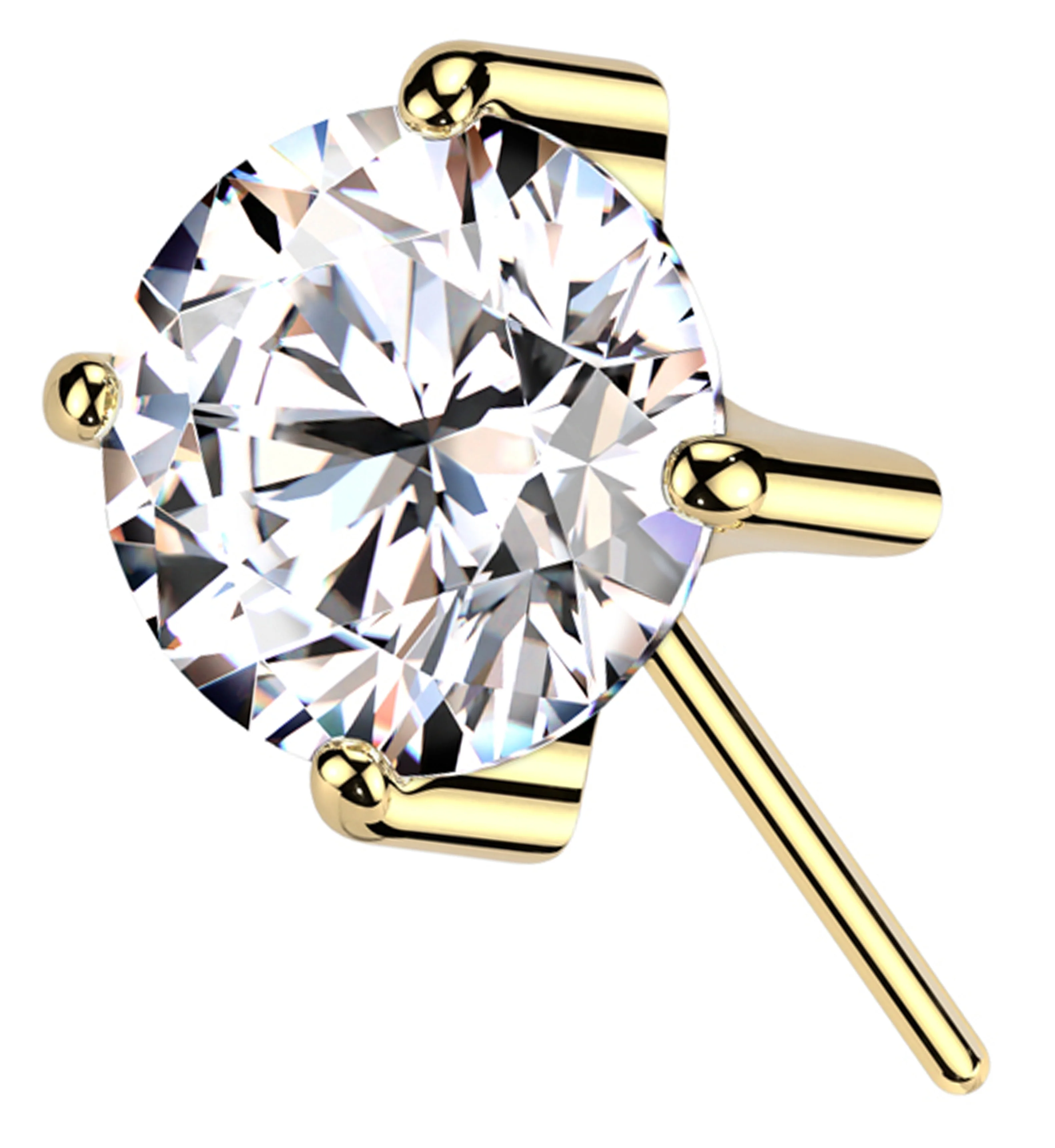 Gold PVD Forward Facing Prong Clear CZ Titanium Threadless Top - Mrs Treak