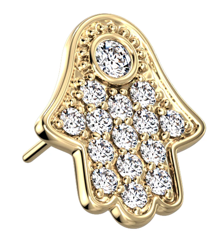 14kt Gold Hamsa Hand CZ Threadless Top - Mrs Treak