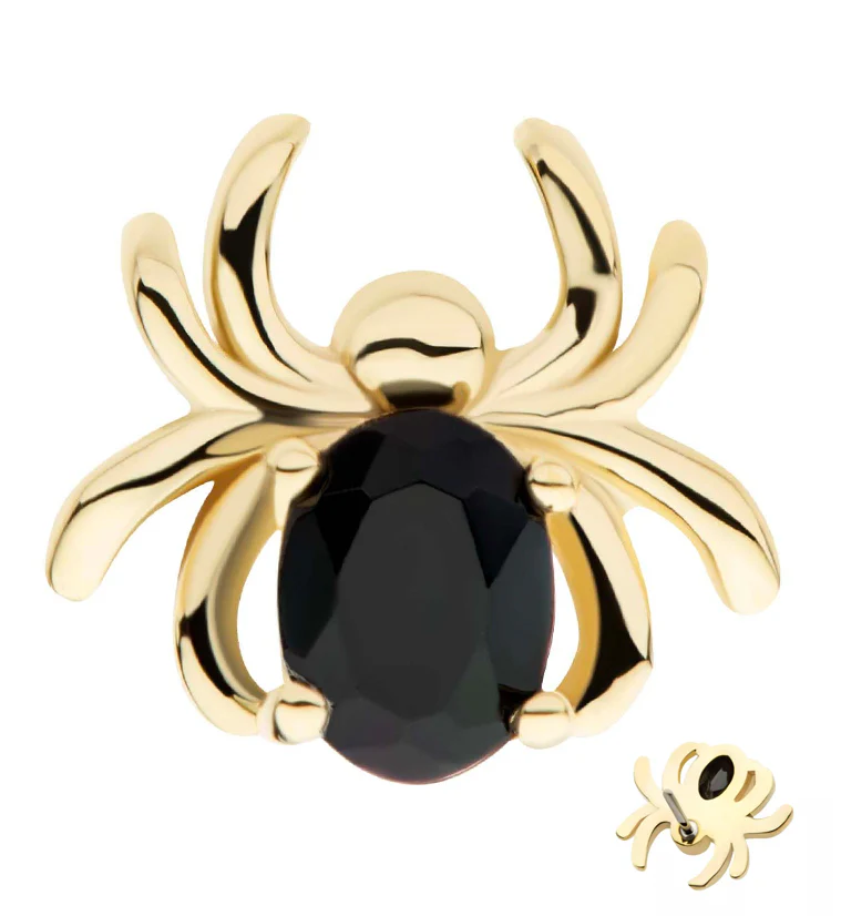 14kt Gold Spider Oval Black CZ Threadless Top - Mrs Treak