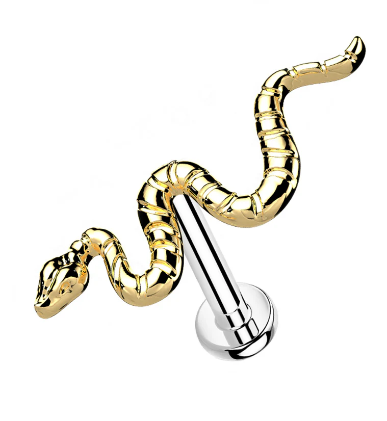 Gold PVD Snake Titanium Threadless Labret - Mrs Treak