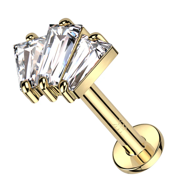14kt Gold Trinal CZ Threadless Labret - Mrs Treak