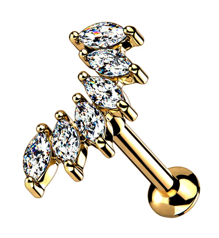 Gold PVD Track CZ Labret Post - Mrs Treak