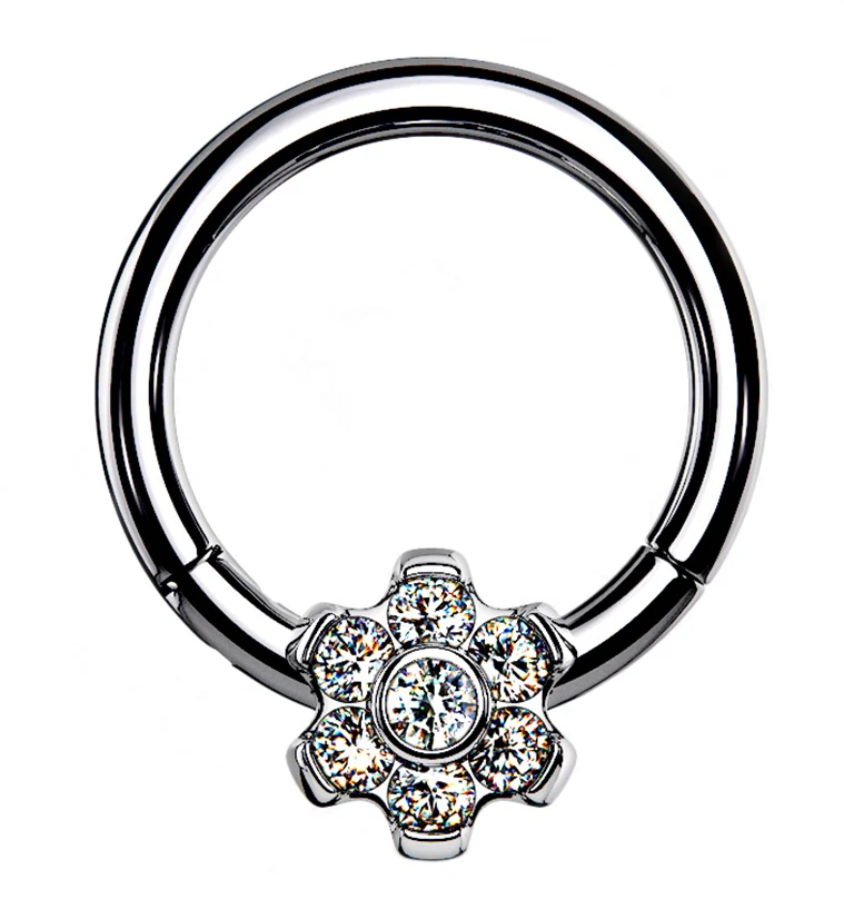 Frontal Flower CZ Hinged Segment Ring - Mrs Treak