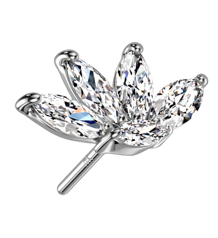 14kt White Gold Half Flower CZ Threadless Top - Mrs Treak