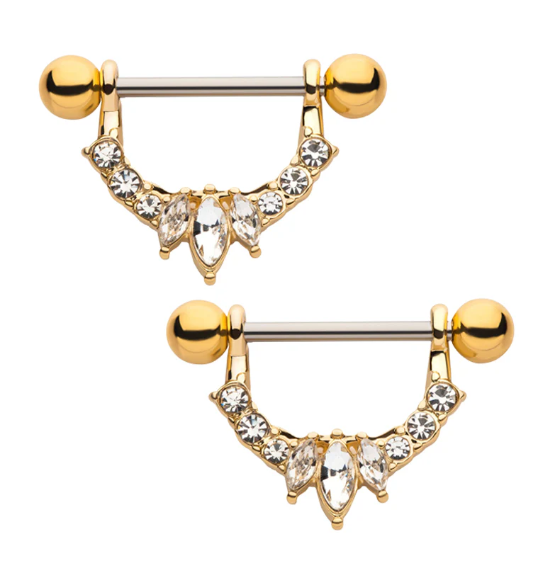 Gold PVD Apex Clear CZ Nipple Ring Barbell - Mrs Treak