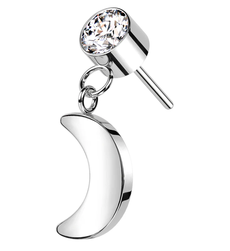 Clear CZ Dangle Crescent Moon Titanium Threadless Top - Mrs Treak