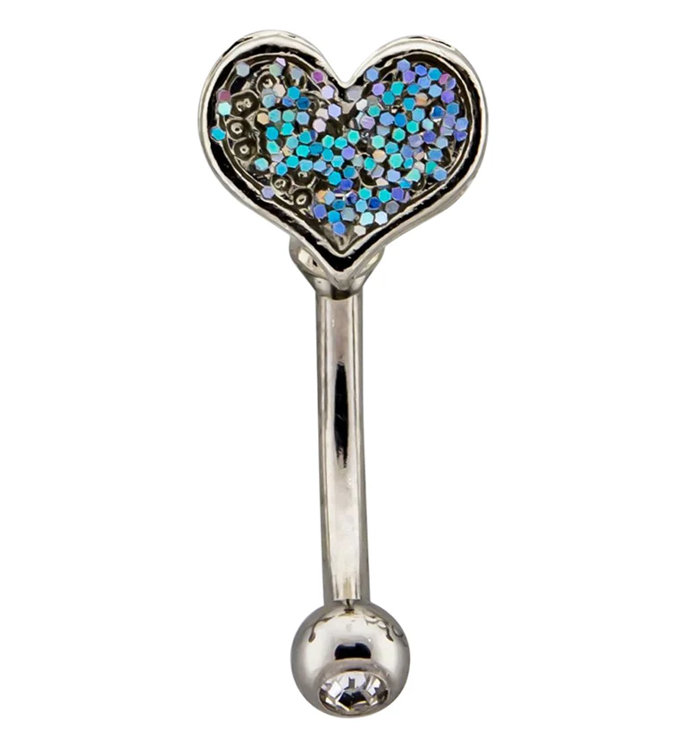 Heart Glitter CZ Curved Barbell - Mrs Treak