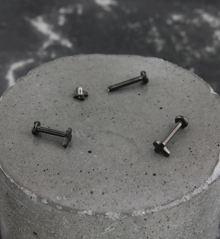 Black PVD Cross Internally Threaded Titanium Labret - Mrs Treak