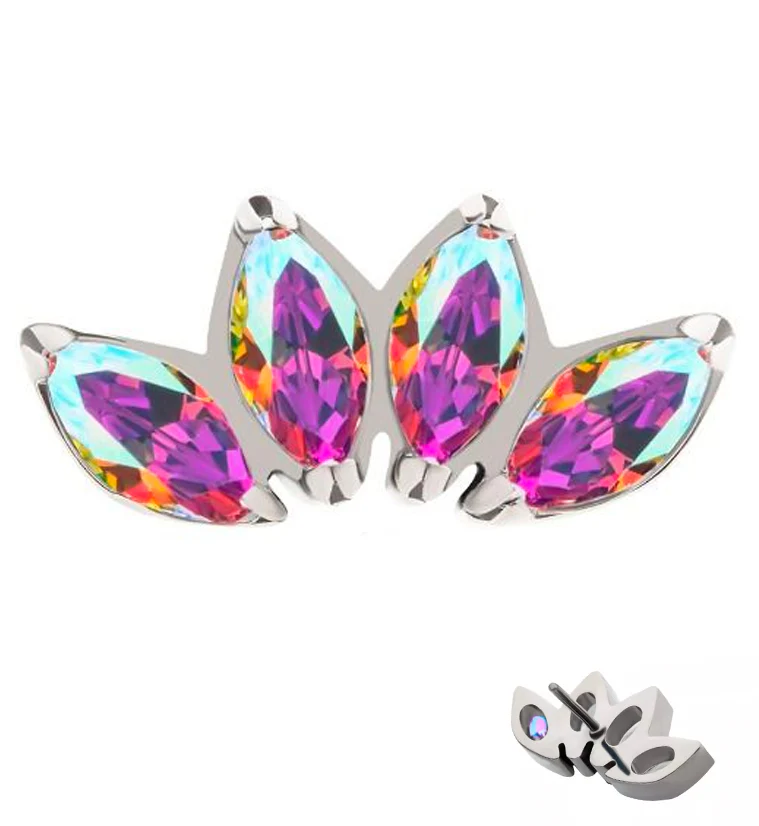 Quartet Rainbow Aurora CZ Threadless Titanium Top - Mrs Treak