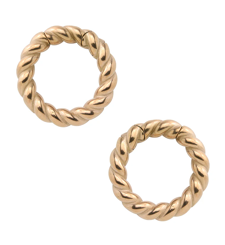 Rose Gold PVD Twist Stainless Steel Hinged Ear Weights - Mrs Treak