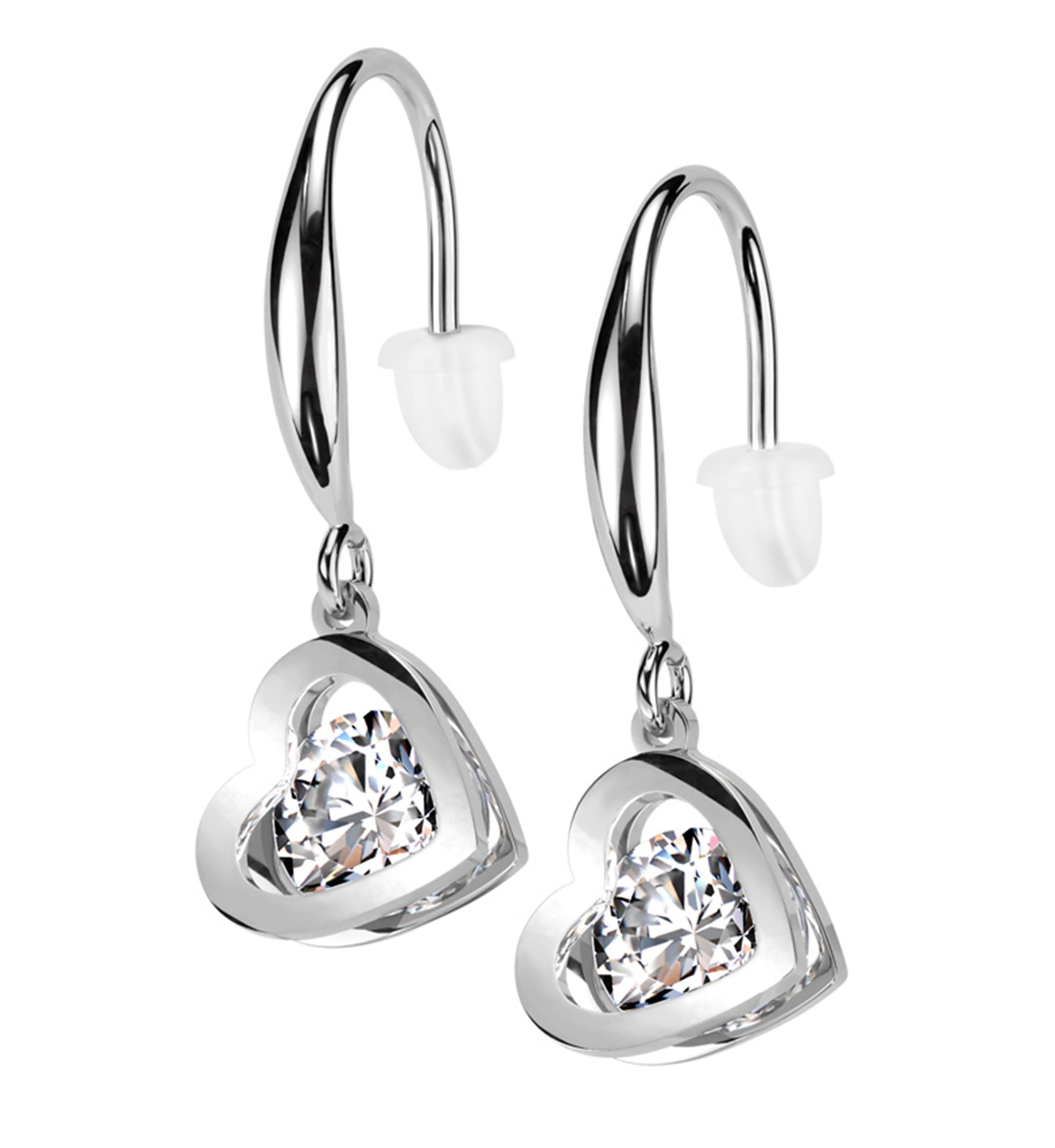 Heart Clear CZ Dangle Stainless Steel Earrings - Mrs Treak