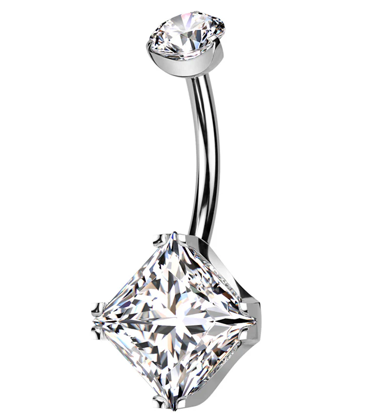 Square Clear CZ Internally Threaded Titanium Belly Button Ring - Mrs Treak