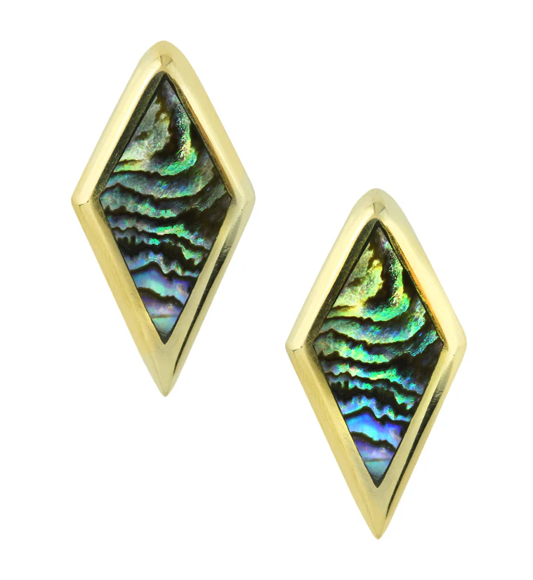 Long Zircon Abalone Brass Ear Weights - Mrs Treak