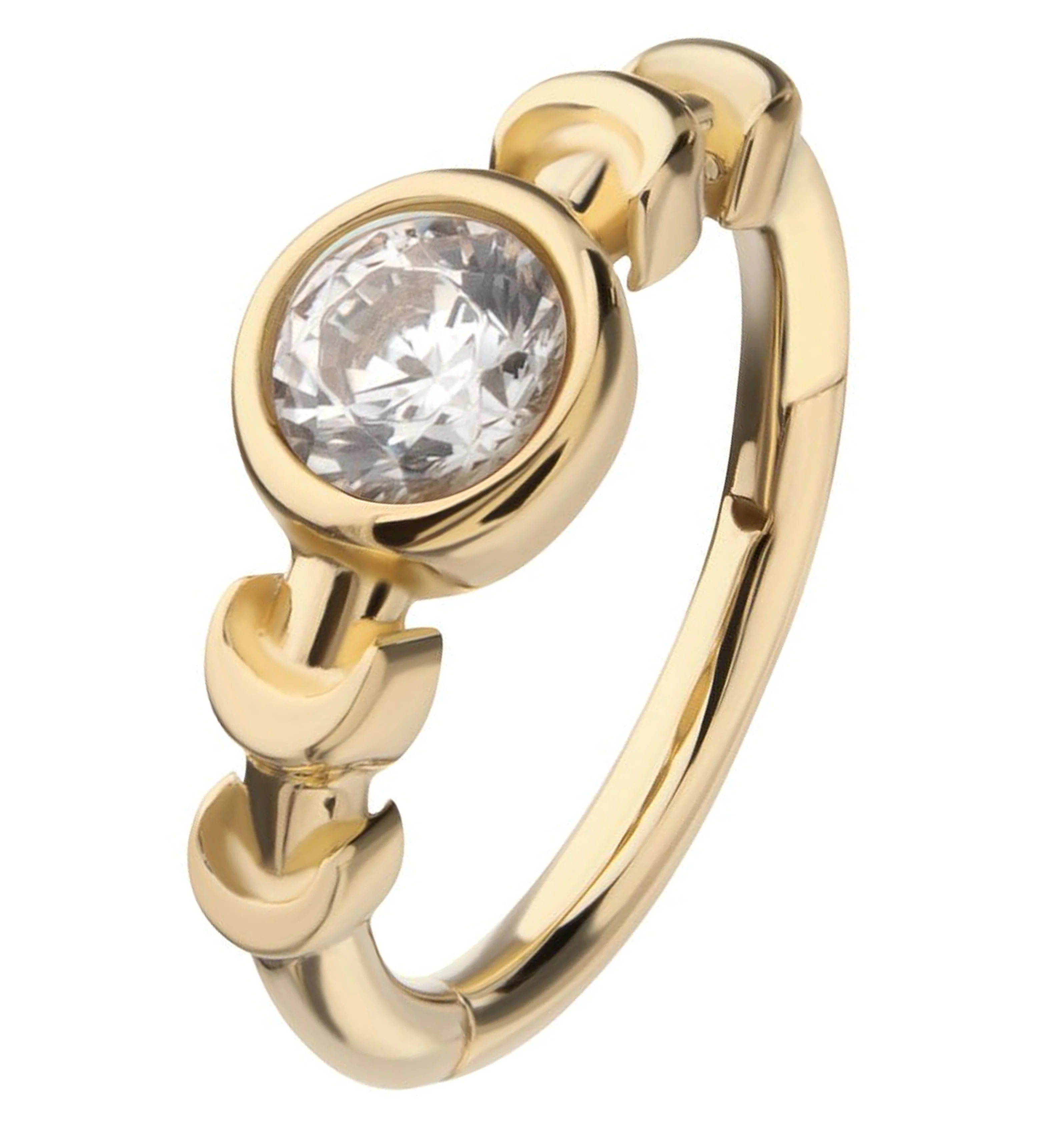 14kt Gold Moon Phase Bezel Clear CZ Hinged Segment Ring - Mrs Treak
