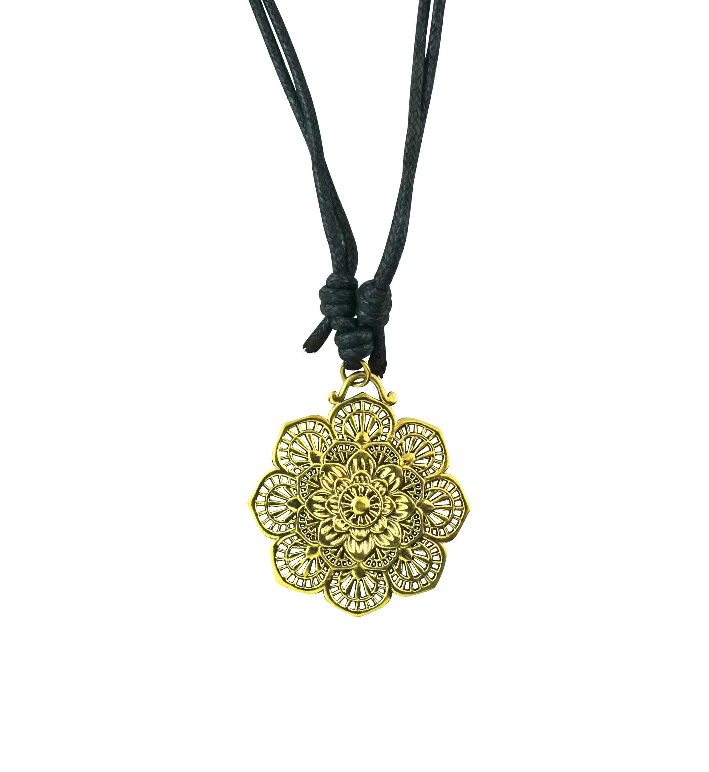Mandala Flower Brass Pendant Necklace - Mrs Treak
