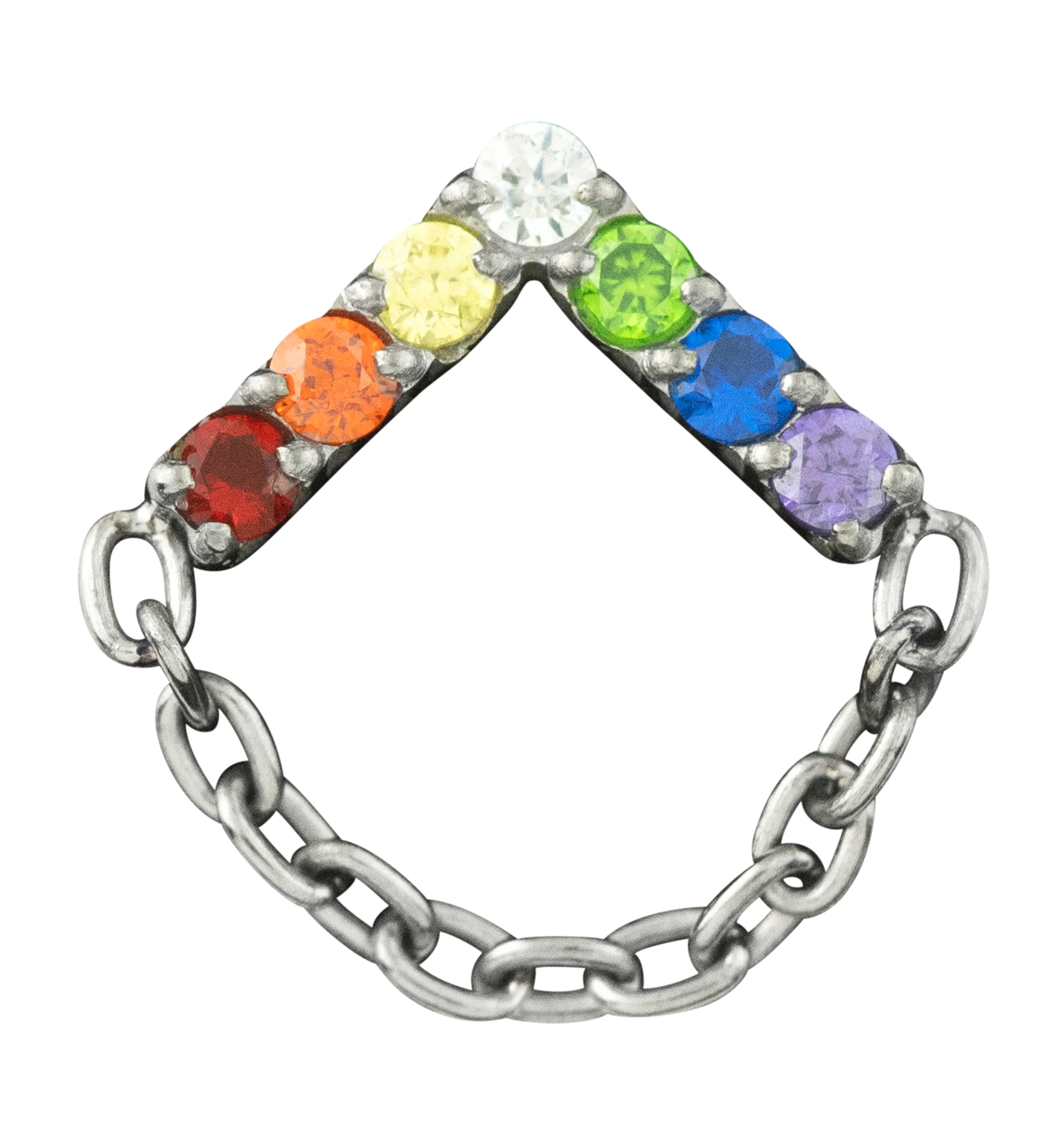 Point Rainbow CZ Dangle Chain Threadless Titanium Top - Mrs Treak