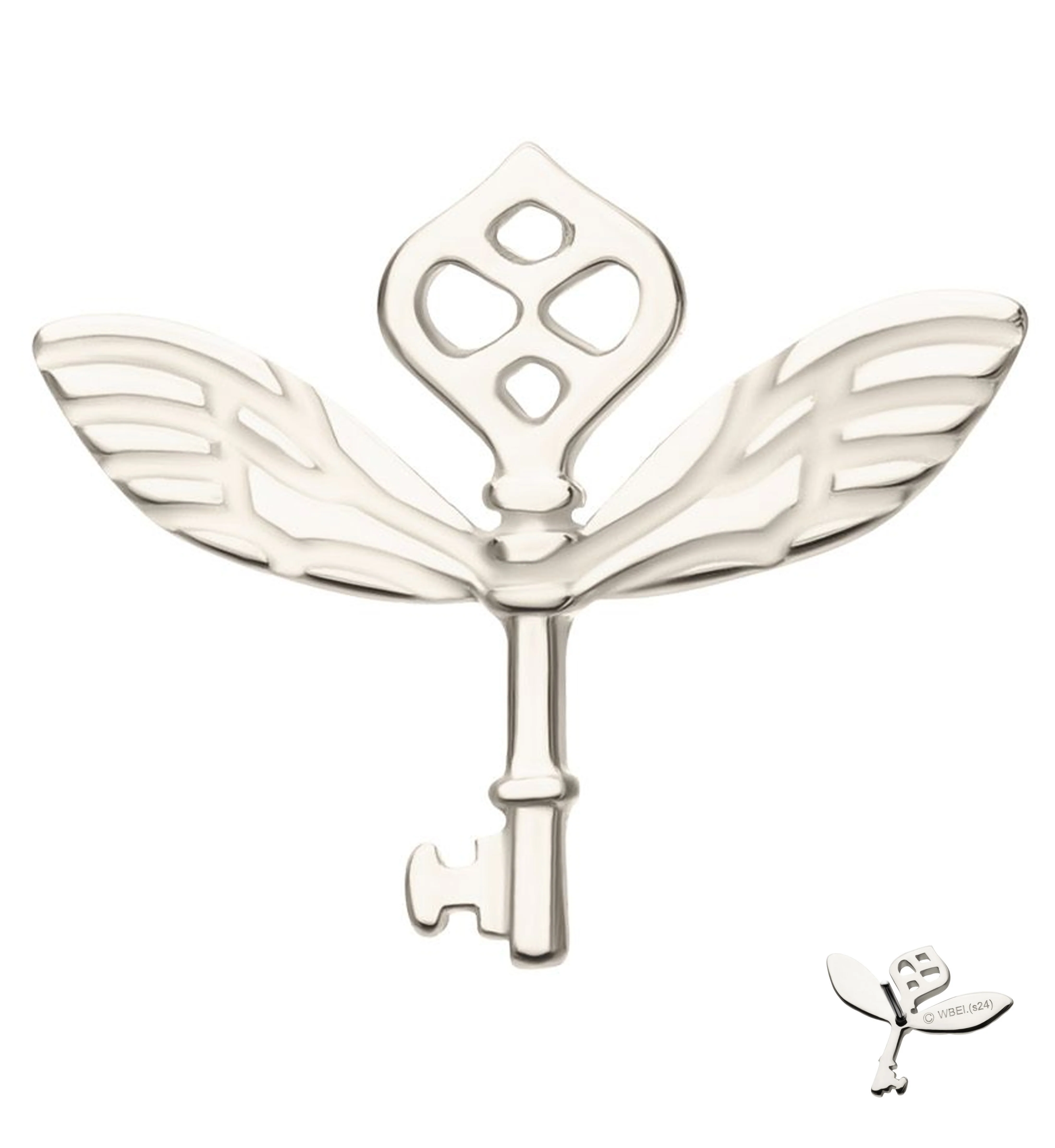 14kt White Gold Winged Key Threadless Top - Mrs Treak