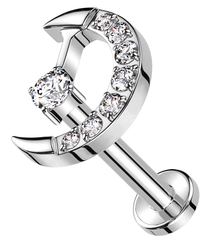 Half Moon Clear CZ Drop Internally Threaded Titanium Labret - Mrs Treak