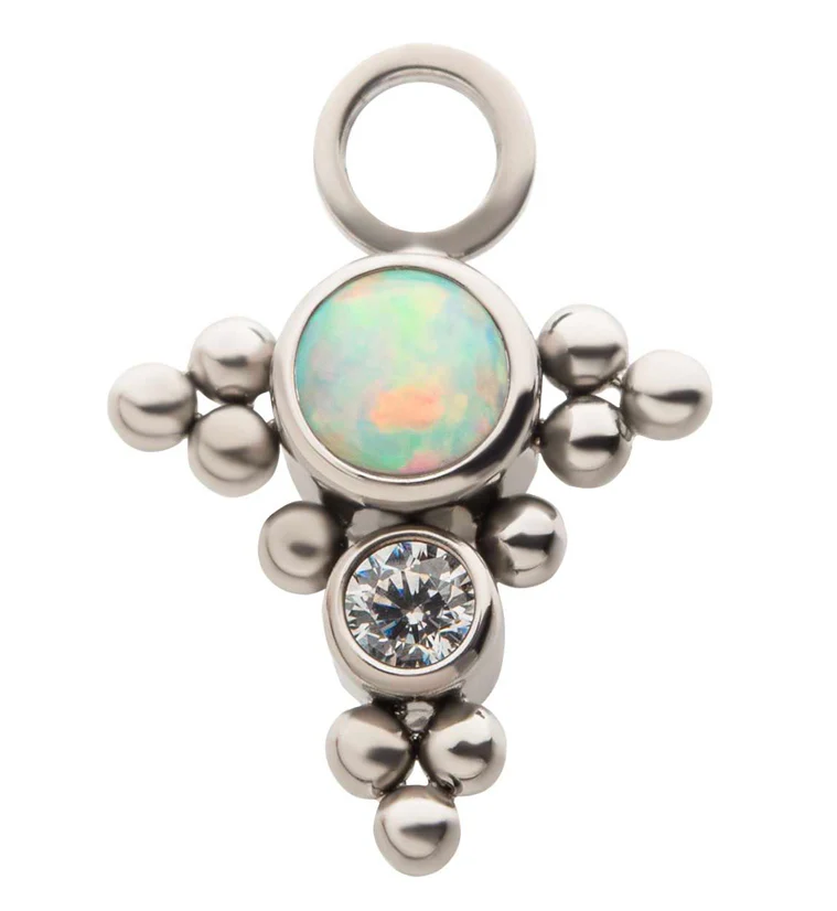 Vim Beaded White Opalite Clear CZ Titanium Charm - Mrs Treak