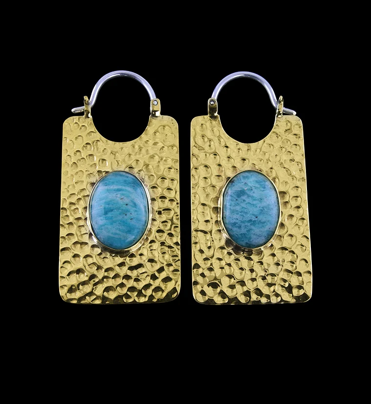 14G Lateral Amazonite Stone Brass Hangers - Earrings - Mrs Treak