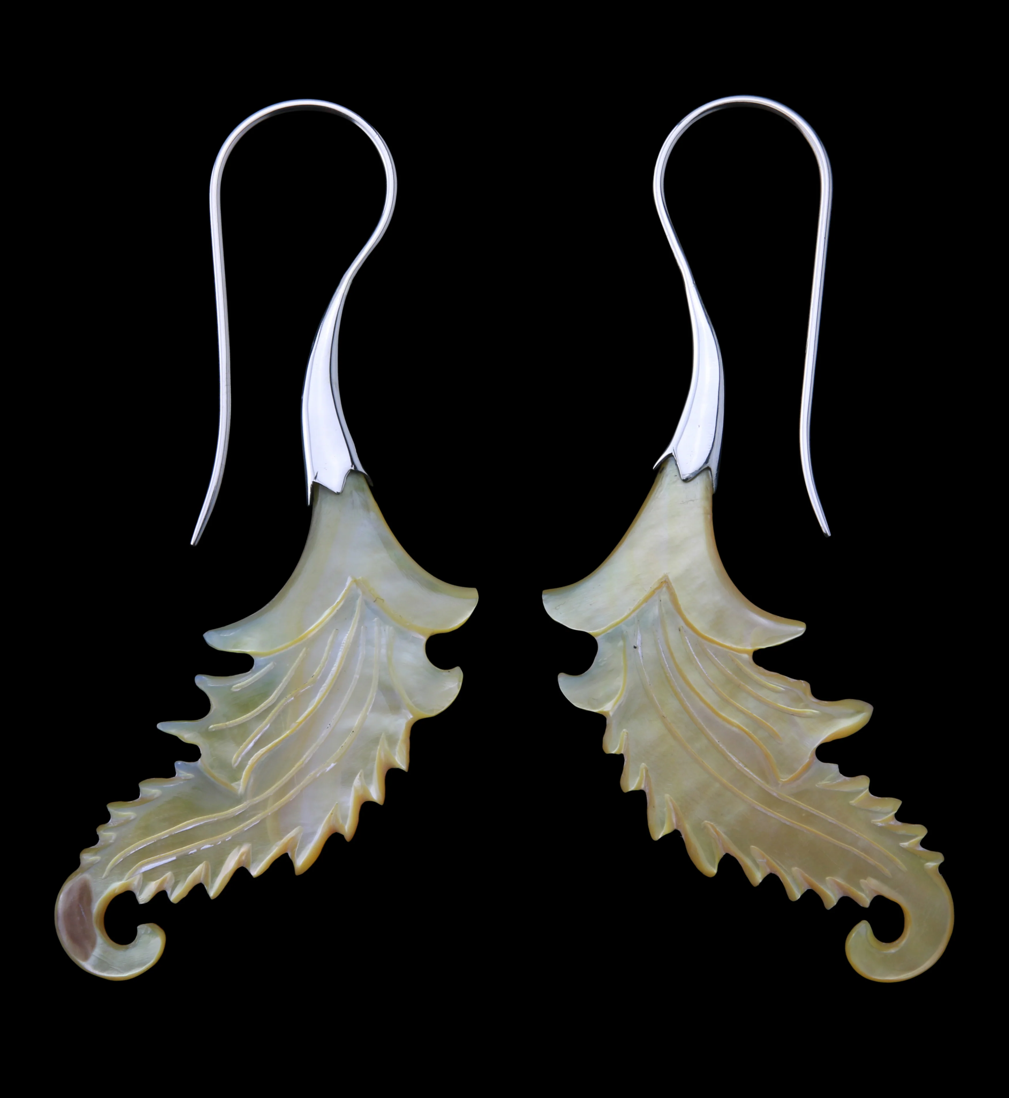 18G Feather White Brass MOP Hangers / Earrings - Mrs Treak