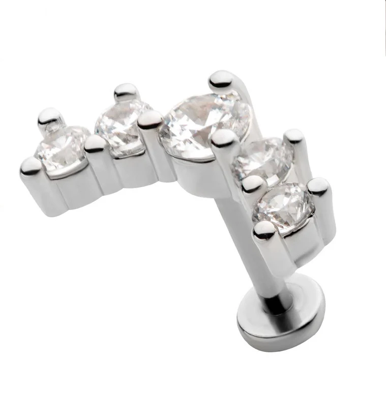 Royal Round Clear CZ Stainless Steel Internally Threaded Labret - Mrs Treak