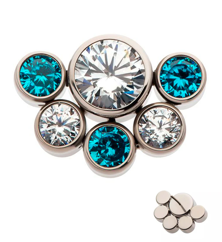 Hexad Aqua CZ Threadless Titanium Top - Mrs Treak
