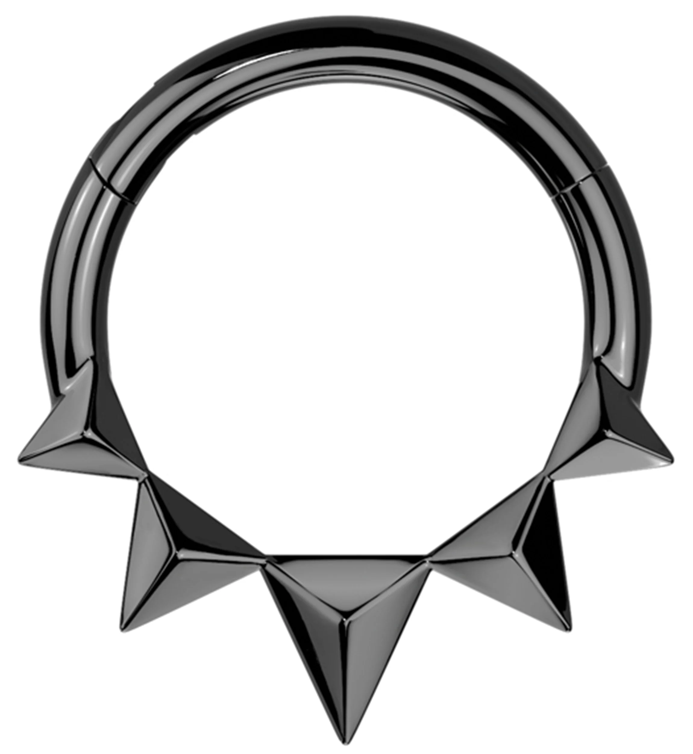 Black PVD Polyhedra Spike Stainless Steel Hinged Segment Ring - Mrs Treak