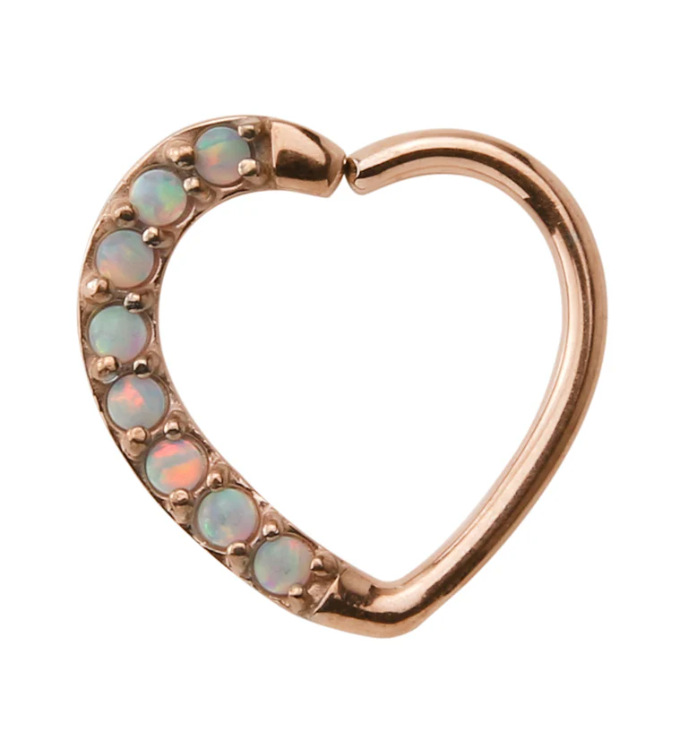 16G Rose Gold PVD White Opalite Annealed Heart Daith - Cartilage Ring - Mrs Treak