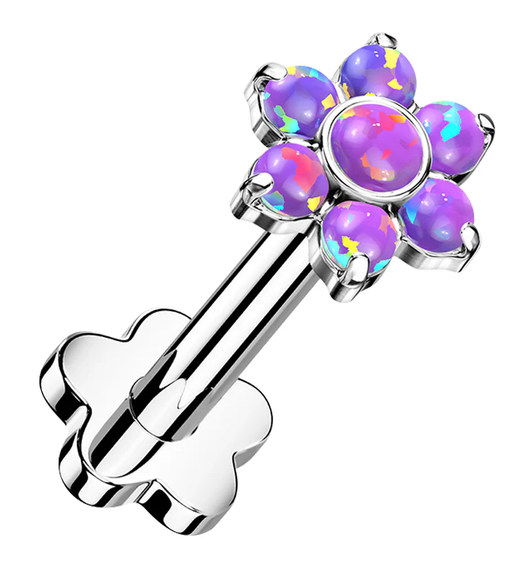 Purple Opalite Flower Titanium Threadless Labret - Mrs Treak