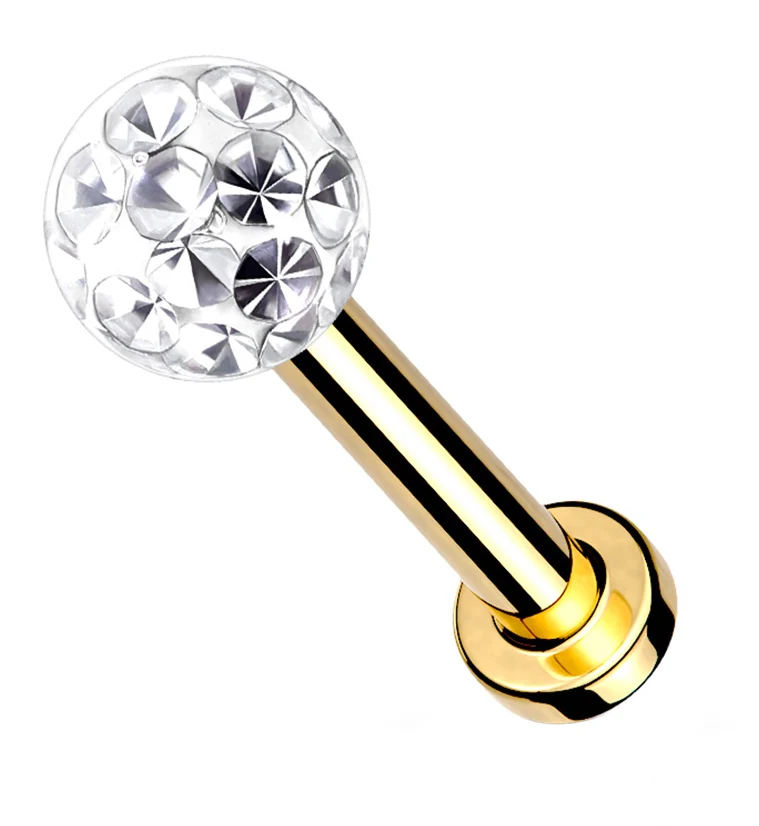 Gold PVD Glitterball Stainless Steel Labret - Mrs Treak